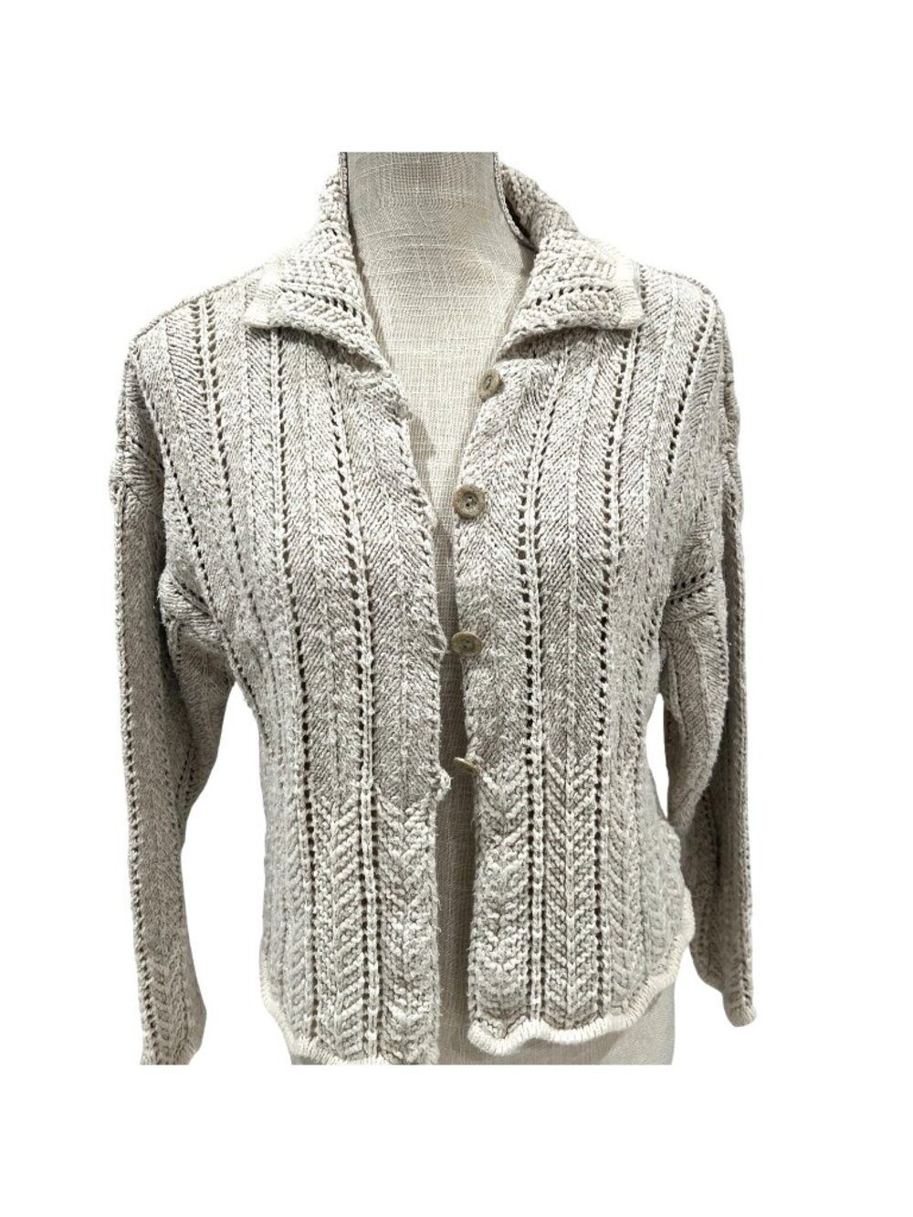 Tivoli Beige Knit Button Long Sleeve Cardigan Sweater With Collar Womens S